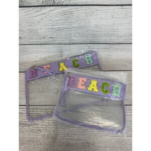 2 Brand New Purple Beach Colorful Clear Zip Travel Bags